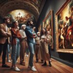 絵画を見て感動する人の画像
